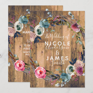 Invitation Couronne florale en bois rustique Mariage botaniqu