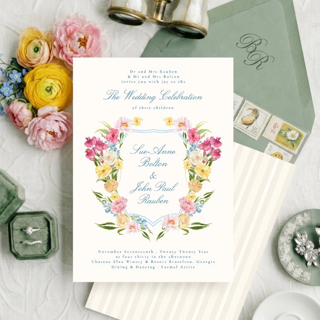Invitation couronne florale française botanique classique de  (Créateur téléchargé)