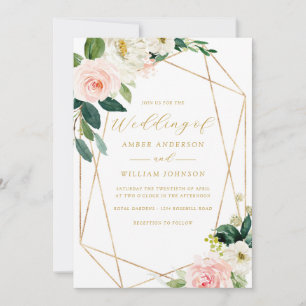 Invitation Couronne florale géométrique rose blush pour maria