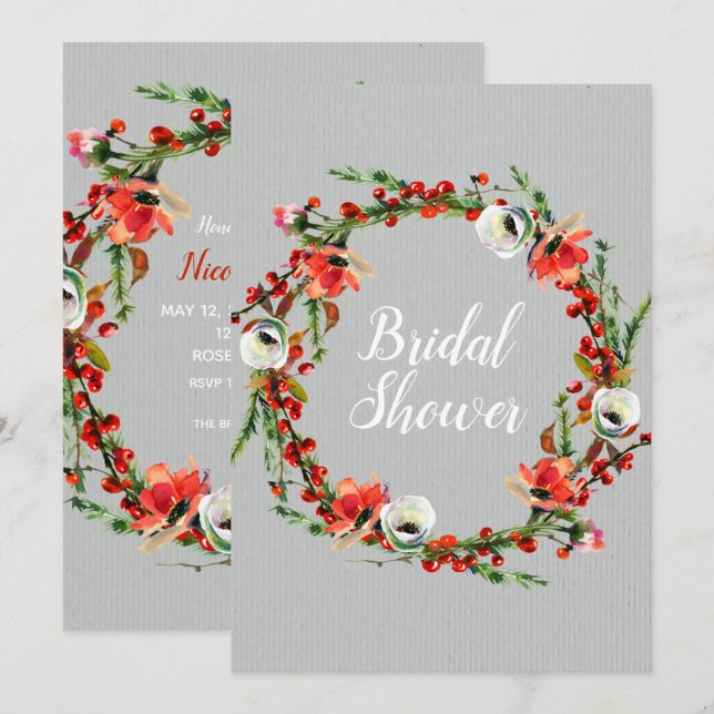 Invitation Couronne florale hivernale rustique pour mariage m (Devant / Derrière)