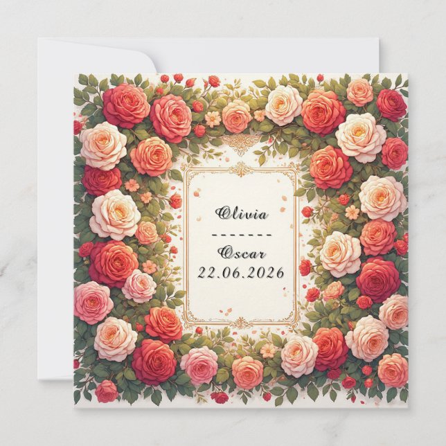 Invitation Couronne florale Mariage colorée (Devant)