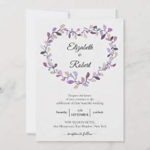 Invitation Couronne florale   Mariage de feuillage rose viole