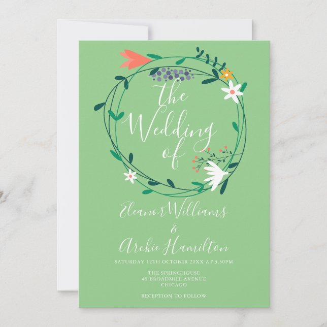 Invitation Couronne florale moderne de mariage scriptural (Devant)