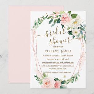 Invitation Couronne florale moderne en or rose pour douche de
