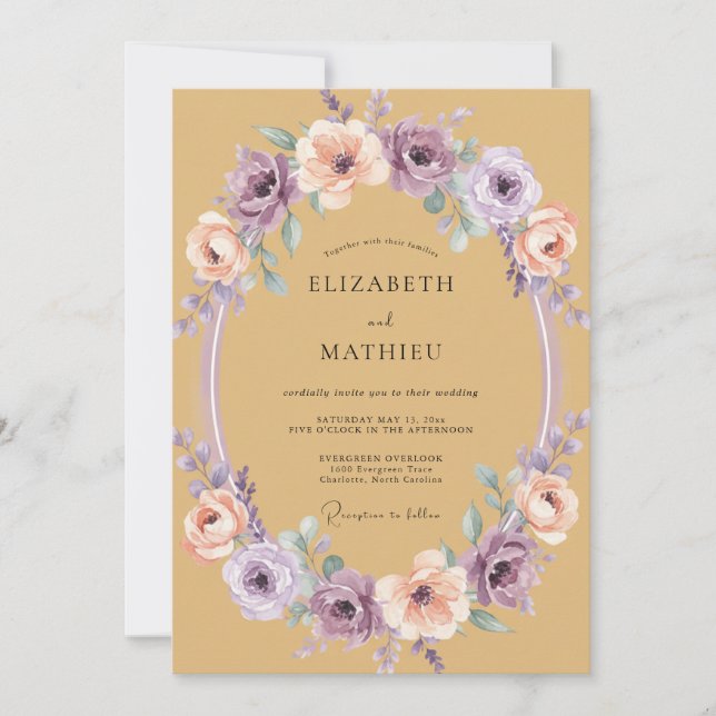 Invitation Couronne florale ocra Romance Mariage (Devant)