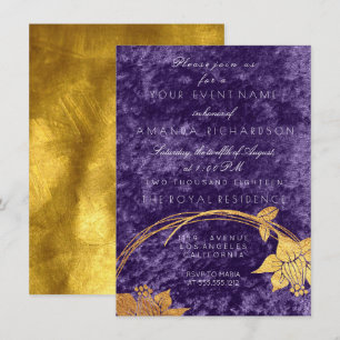 Invitation Couronne florale or violet ultra violet pourpre ve