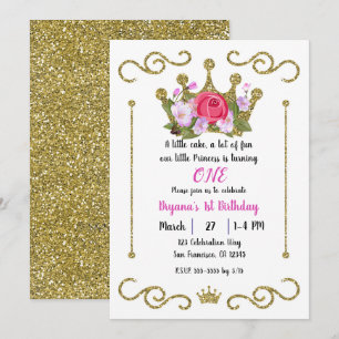 Invitation Couronne florale pailletée or 1 PREMIER 1er annive