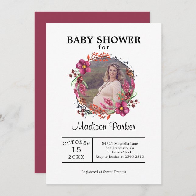 Invitation Couronne florale photo personnalisée (Devant / Derrière)