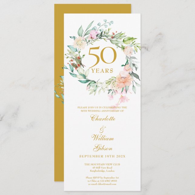 Invitation Couronne florale pour le 50e anniversaire de maria (Devant / Derrière)