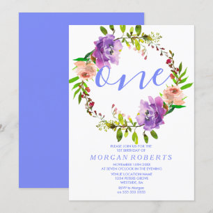 Invitation Couronne florale pourpre 1er anniversaire Invitati