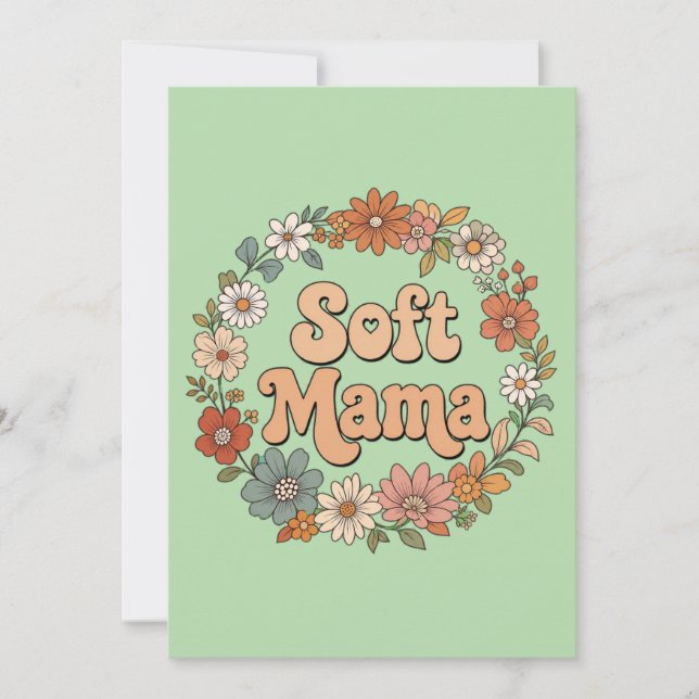 Invitation Couronne florale rétro "Maman douce" Typographie g (Devant)