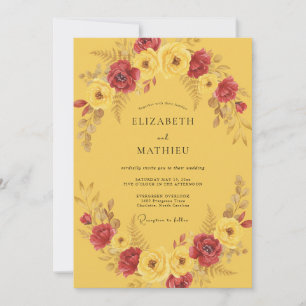 Invitation Couronne florale romantique de mariage jaune mouta
