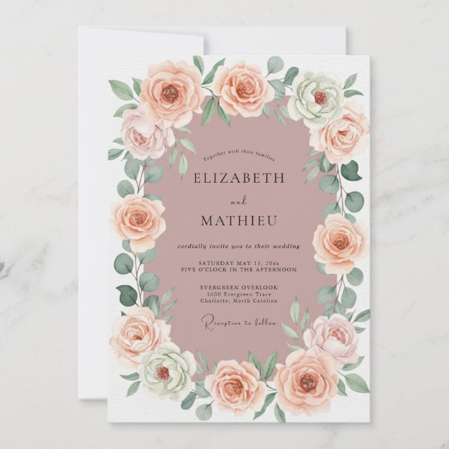 Invitation Couronne florale romantique Rose poussiéreuse pour (Devant)