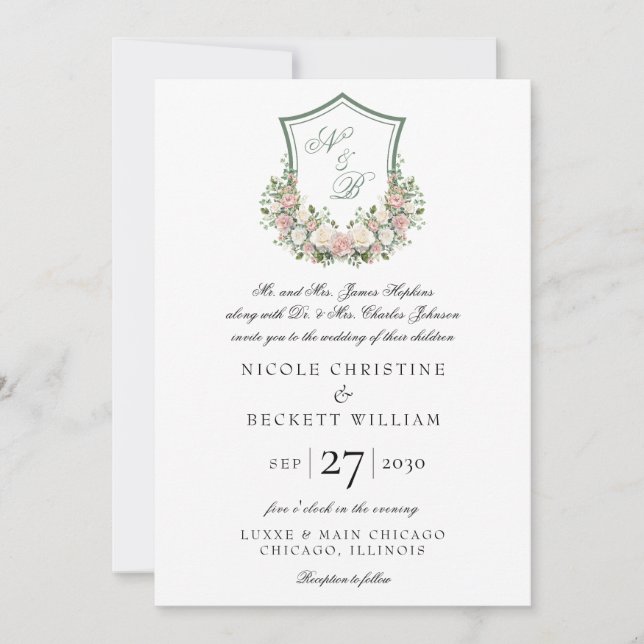 Invitation Couronne florale rose (Devant)