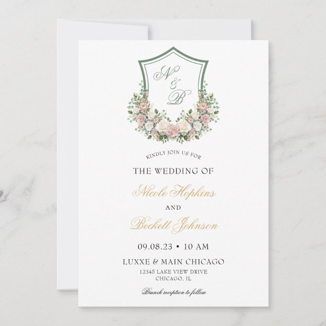 Invitation Couronne florale rose (Devant)