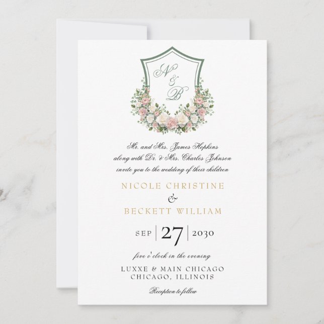 Invitation Couronne florale rose (Devant)
