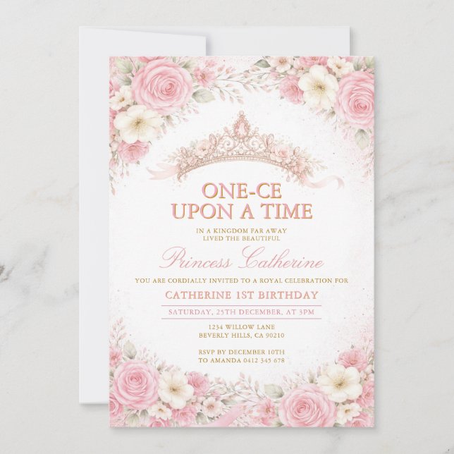 Invitation Couronne Florale Rose Anniversaire Prin (Devant)