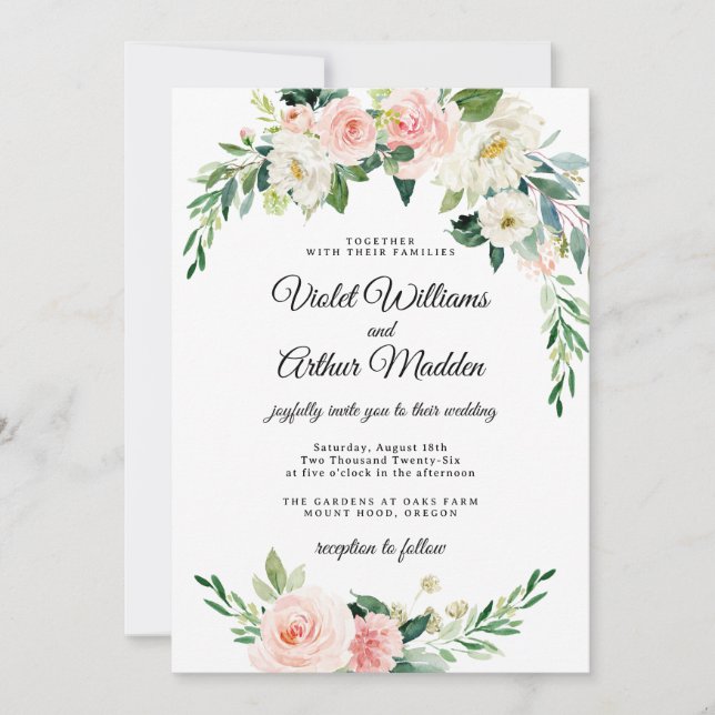 Invitation Couronne florale rose blush pour la douche de la m (Devant)