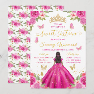 Invitation Couronne florale rose chaud pour jeune princesse n