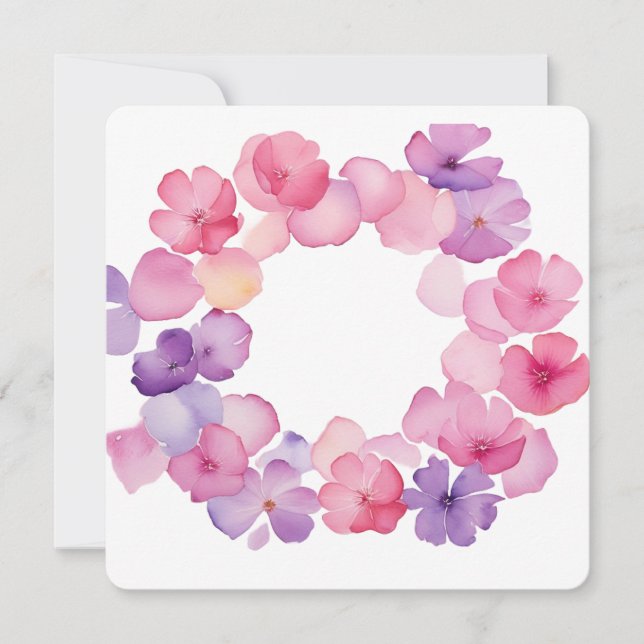 Invitation Couronne florale rose et violette PNG (Devant)