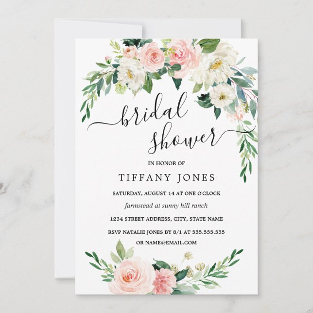 Invitation Couronne florale rose moderne pour la douche de la (Devant)
