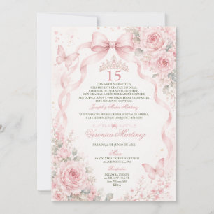 Invitation Couronne florale rose Quinceañera 15 Ans Princesse