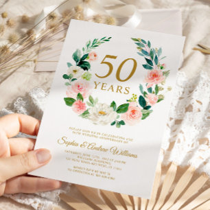 Invitation Couronne florale rose rousse 50e anniversaire du M
