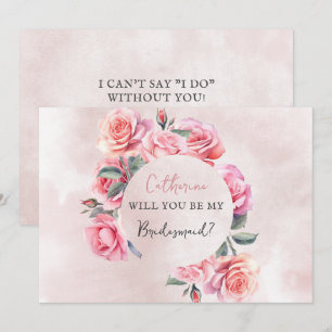 Invitation Couronne florale rose seras-tu ma demoiselle d'hon