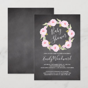 Invitation Couronne florale rose tableau noir Fille Baby Show