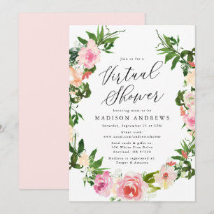 Invitation Couronne florale rose tendre pour une baby shower