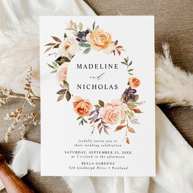 Invitation Couronne florale rustique aquarelle d'automne (Créateur téléchargé)
