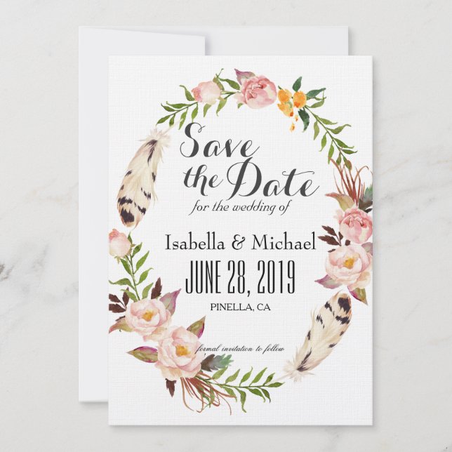 Invitation Couronne florale rustique pour annoncer la date (Devant)