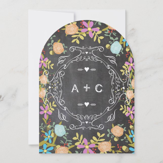 Invitation Couronne florale rustique sur tableau de mariage (Dos)