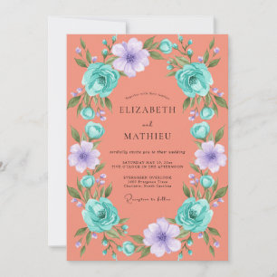 Invitation Couronne florale sereine de corail pour mariage