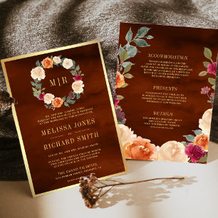 Invitation Couronne florale terreuse tout-en-un pour mariage