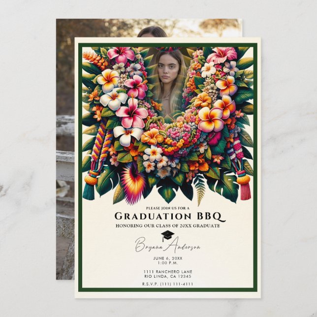 Invitation Couronne florale tropicale pour photo de remise de (Devant / Derrière)