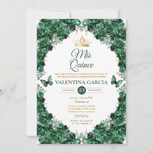 Invitation Couronne florale verte chasseur Quinceañera 15 ans