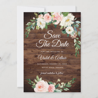Invitation Couronne florale Wood Blush Mariage Économisez la