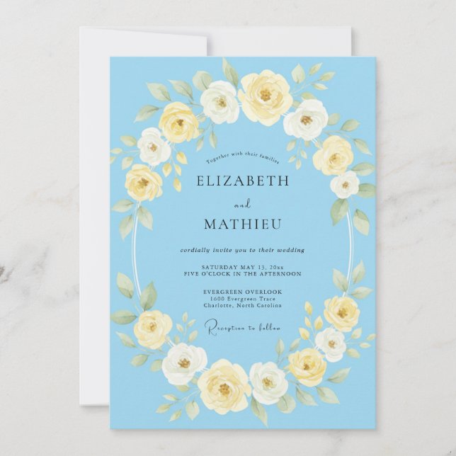 Invitation Couronne Jaune Céruléen Mariage (Devant)