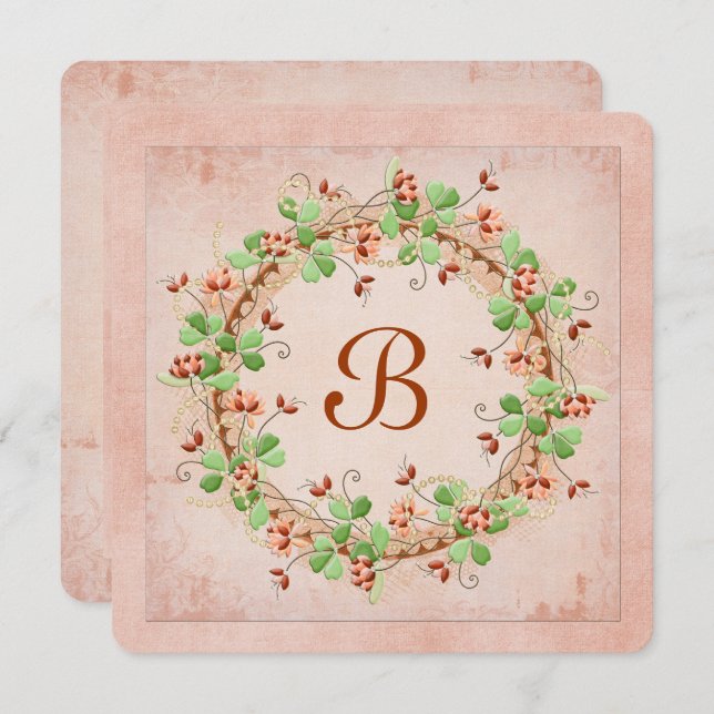 Invitation Couronne mariage avec monogramme (Devant / Derrière)