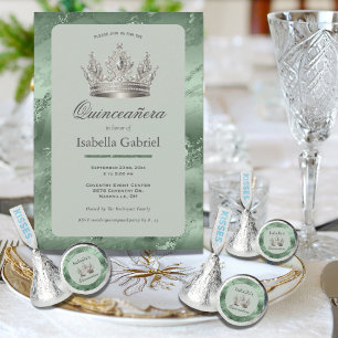 Invitation Couronne métallique vert sauge élégante Quinceañer