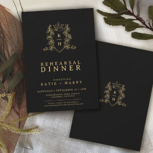 Invitation Couronne monogramme or noir mariage répétition