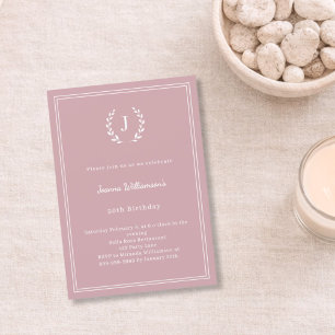 Invitation Couronne monogrammée rose poussiéreuse anniversair