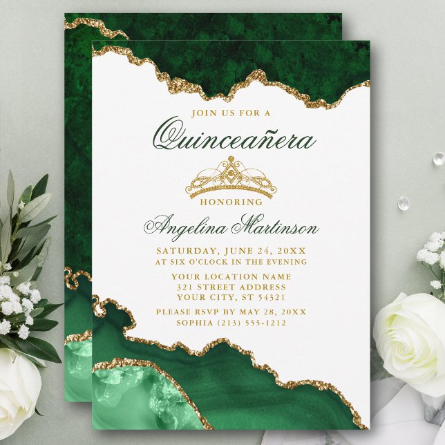 Invitation Couronne or en marbre vert Quinceanera (Customize to change text color, text style or add text & photos to back of card.)