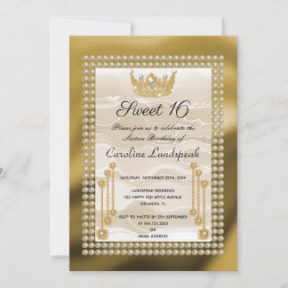 Invitation Couronne or et princesse avec soie crème