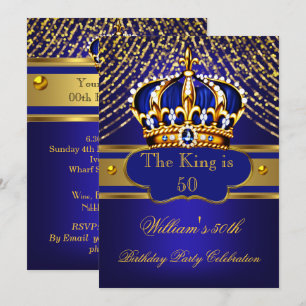 Invitation Couronne ornée d'or bleu roi pour la fête d'annive