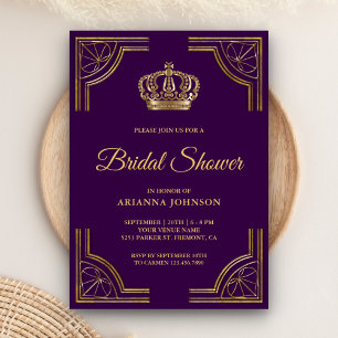 Invitation Couronne Ornementale Violet Doré Vintage pour Baby