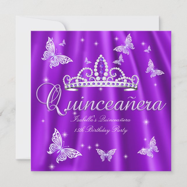 Invitation Couronne papillon violette pour fête de Quinceañer (Devant)