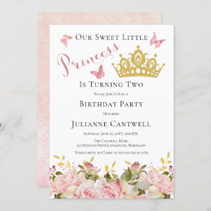 Invitation Couronne   Papillons Floral Princesse 2e anniversa