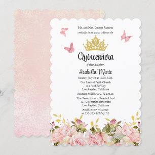 Invitation Couronne   Papillons Rose rose Floral Quinceañera